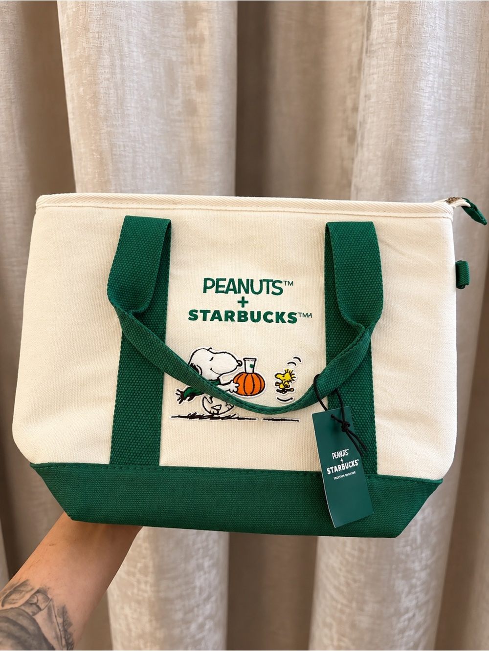 Peanuts x Starbucks Green & Cream Canvas Tote Bag